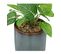 Plante Verte Artificielle Pot En Céramique Bleue Émaillée H 16 Cm