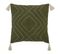 Coussin Décoratif En Coton Vert Kaki Motifs Brodés Avec 4 Pompons 45 X 45 Cm