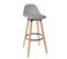 Tabouret De Bar Confortable Assise Blanche Et Pieds En Bois H 92 Cm