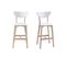 Tabourets De Bar Scandinaves Blanc Et Bois H65 Cm (lot De 2) Leena