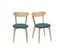 Chaises Vintage En Bois Clair Chêne Et Tissu Bleu Paon (lot De 2) Dove