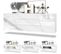 Buffet Suspendu Corps Blanc Mat, Façades Blanc Brillant, Tiroir Central Aspect Marbre Graphite + LED