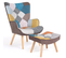 Fauteuil Scandinave Ivar Avec Repose Pieds En Tissu Patchwork Multicouleurs