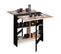 Table Console Pliable Edi 2-6 Personnes Avec Rangements Bois Noir Plateau Façon Hêtre 150 X 80 Cm