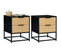 Lot De 2 Tables De Chevet Nevada 2 Tiroirs Design Industriel Noir Et Bois