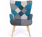 Fauteuil Scandinave Ivar En Tissu Patchwork Et Velours Bleu