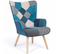 Fauteuil Scandinave Ivar En Tissu Patchwork Et Velours Bleu