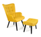 Fauteuil Scandinave Ania Avec Repose Pieds Velours Jaune