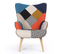 Fauteuil Scandinave Ivar Avec Repose Pieds En Tissu Patchwork Multicouleurs Et Imprimé Pied De Poule