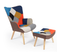 Fauteuil Scandinave Ivar Avec Repose Pieds En Tissu Patchwork Multicouleurs Et Imprimé Pied De Poule