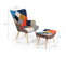 Fauteuil Scandinave Ivar Avec Repose Pieds En Tissu Patchwork Multicouleurs Et Imprimé Pied De Poule