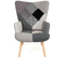 Fauteuil Scandinave Ivar En Tissu Patchwork Noir, Gris Et Blanc