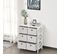 Commode Design Contemporain 6 Tiroirs Mdf Blanc Non Tissé Gris Clair