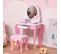 Coiffeuse Enfant Design Licorne - Tabouret Inclus - Tiroir, Miroir - Mdf Rose Blanc