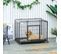 Cage Chiens Pliable Sur Roulettes 2 Portes Verrouillables Métal Gris Noir