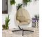 Fauteuil Suspendu De Jardin Pliable Métal Noir Textilène Beige