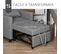 Fauteuil Chauffeuse Convertible Dossier Inclinable Coussin Tissu Gris