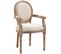 Chaise Médaillon Style Louis Xvi Bois Patiné Sculpté Tissu Beige