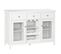 Buffet 2 Portes Verre 3 Tiroirs Casier 6 Bouteilles Support Verres Blanc