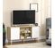 Meuble TV Scandinave Porte 3 Niches 2 Tiroirs Bois Clair Blanc