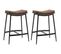 Lot De 2 Tabourets De Bar Vintage Acier Noir Assise Incurvée Marron Vieilli