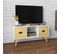 Meuble TV Style Scandinave 4 Tiroirs Niche Bois Pin Blanc Aspect Bois Clair