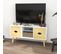 Meuble TV Style Scandinave 4 Tiroirs Niche Bois Pin Blanc Aspect Bois Clair