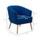 Fauteuil Design Coquillage Piètement Doré Effilé Velours Bleu Roi