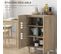 Buffet 2 Portes 2 Étagères Style Bohème Aspect Bois Clair Cannage Rotin