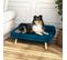 Canapé Chien Design Scandinave Pieds Bois Velours Bleu Canard