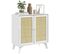 Buffet 2 Portes Étagère Style Bohème Cannage Rotin Mdf Blanc