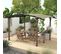 Pergola Avec Comptoir Toit Arche Alu Acier 4x2.6m Aspect Bois Noir Toile Grège