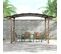 Pergola Avec Comptoir Toit Arche Alu Acier 4x2.6m Aspect Bois Noir Toile Grège