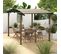 Pergola Avec Comptoir Toit Arche Alu Acier 4x2.6m Aspect Bois Noir Toile Grège