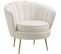 Fauteuil Design Coquillage Pieds Dorés Effilés Velours Blanc Laiteux