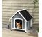 Niche Chien Design Chalet Sur Pied Plastique Noir Bois Blanc Gris