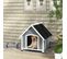 Niche Chien Design Chalet Sur Pied Plastique Noir Bois Blanc Gris