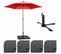 Parasol Droit Inclinable 3m Et 4 Dalles à Lester Remplissables Rouge