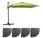 Parasol Déporté Rotatif 3x3m Et 4 Dalles Lestées Aluminium Vert