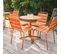 Palavas - Ensemble Table De Jardin Ronde Et 4 Chaises Orange