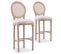 Lot De 2 Chaises De Bar Médaillon Louis Xvi Cannage Rotin Tissu Beige