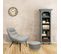 Pouf Tissu Gris Clair Et Base Aspect Bois - Tobias Xl