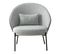 Fauteuil Tissu Gris Chiné Dossier Bois Imitation Noyer Pieds Métal Noir - Marcel