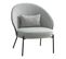 Fauteuil Tissu Gris Chiné Dossier Bois Imitation Noyer Pieds Métal Noir - Marcel