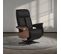 Fauteuil Relax Electrique Cuir Noir Accoudoir Bois Imitation Noyer - Enzo