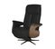 Fauteuil Relax Electrique Cuir Noir Accoudoir Bois Imitation Noyer - Enzo