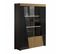 Vitrine 2 Portes Design Laquée Noir Décor Bois Avec LEDs - Kadala