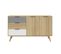 Buffet 140cm 2 Portes 3 Tiroirs Scandinave Pin Massif Gris, Blanc Et Effet Chêne - Borgh