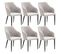 Lot De 6 Fauteuils Tissu Gris Clair Surpiqures Verticales Pieds Métal Noir - Fasca