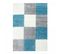 Tapis Poils Longs Shaggy 80x250 Rectangle Tissé Bleu Ciel Et Gris Motif Damier